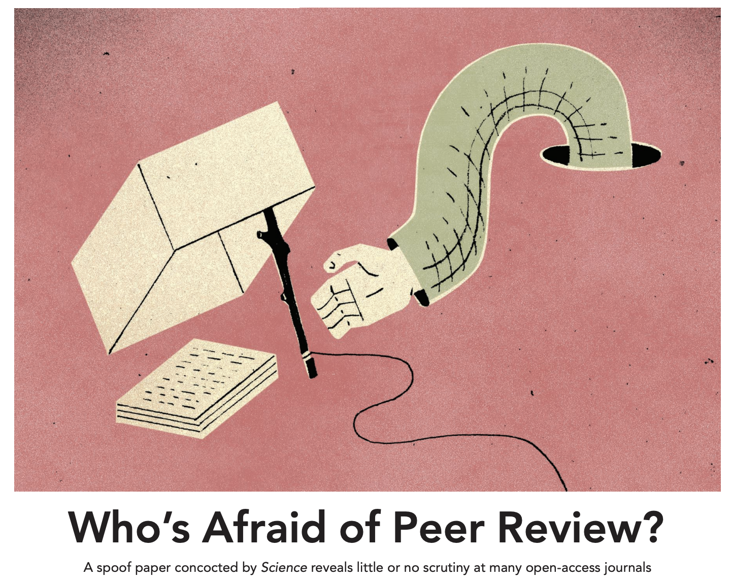 @bohannon2013 submitted a fake paper to 304 journals on a naughty list of probable predatory journals or a [nice list of open access publishers](https://doaj.org/). 82% of the naughty list journals that responded published the bogus paper, mostly without any process that had a whiff of peer review. Surprisingly, 45% of the supposed real journals also published the fake results. One takeaway is that it can be hard to know if you are reading or submitting your work to a legitimate journal or a scam.